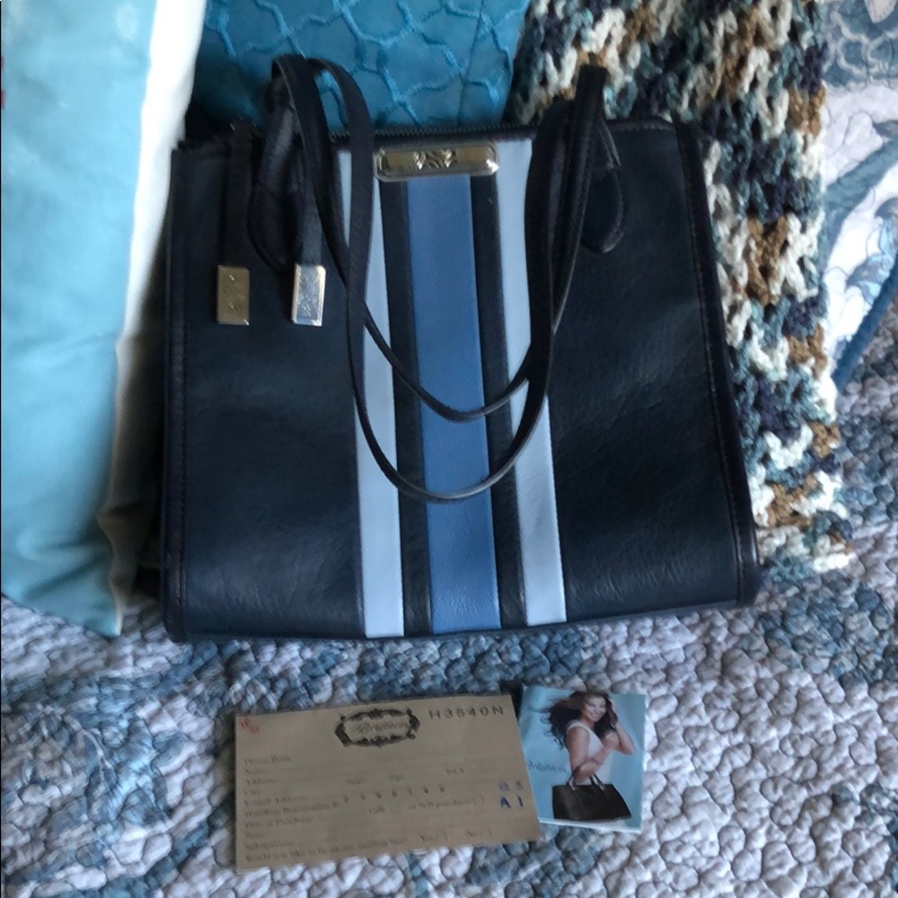 Preowned Brighton Leather Shoulder Bag Navy
